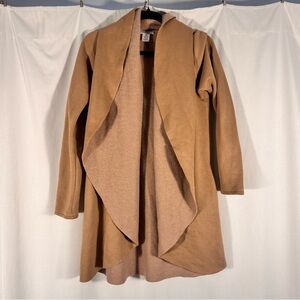 Barneys New York Camel Open Front Draped Cardigan Coat